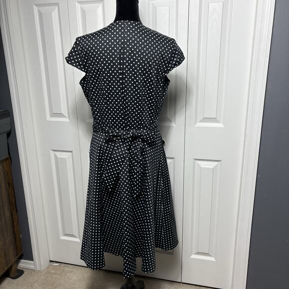Fit and Flare Dress Women Size XL 1950s Retro Style Black White Polka Dot - Picture 2 of 8